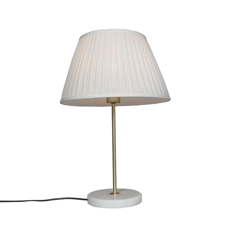 Retro stolná lampa mosadz s nariaseným tienidlom krémová 35 cm - Kaso