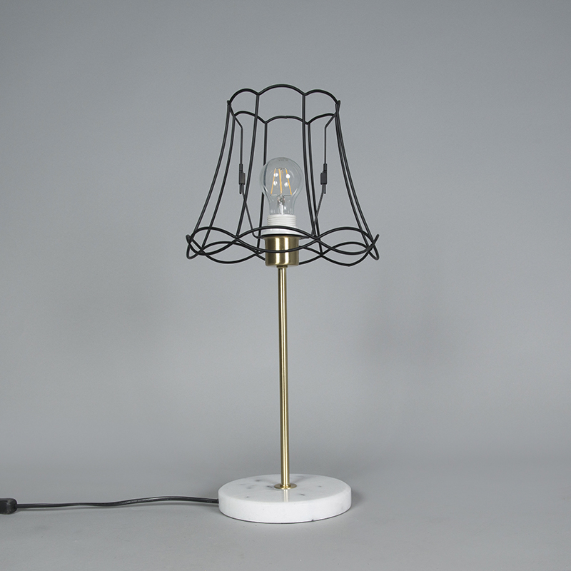 Retro Tischlampe Messing mit Frame-Lampenschirm Granny schwarz 25 cm - Kaso
