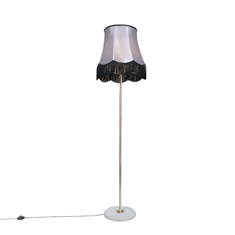 Stojaca lampa mosadzná s tienidlom Granny čierna-šedá 45 cm - Kaso
