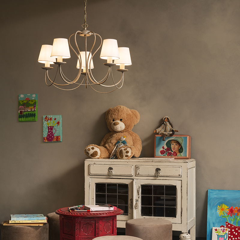 Klassieke kroonluchter taupe met wit - Como 5 Klassieke kroonluchter taupe met wit - Como 5