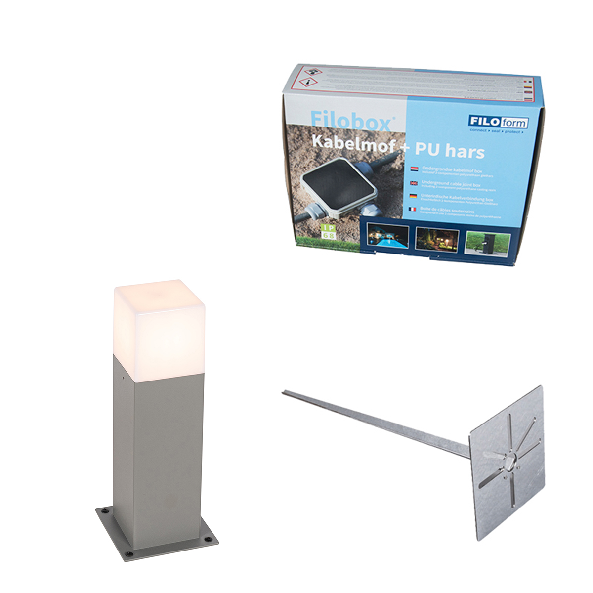 Vonkajšia lampa 30 cm sivá s zemným hrotom a káblovou objímkou - Denmark