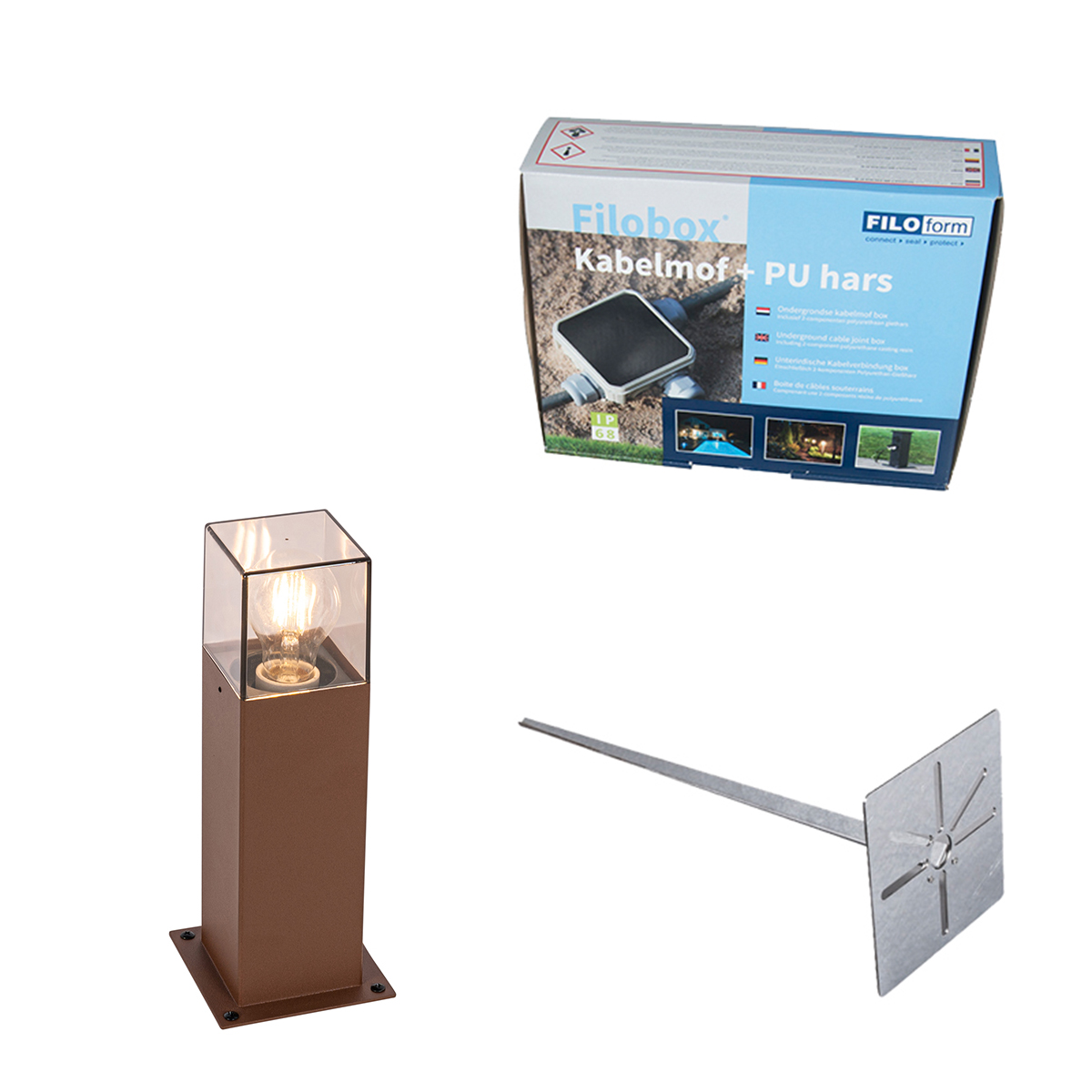 Vonkajšia lampa 30 cm hrdzavohnedá so zemným kolíkom a káblovou objímkou - Denmark