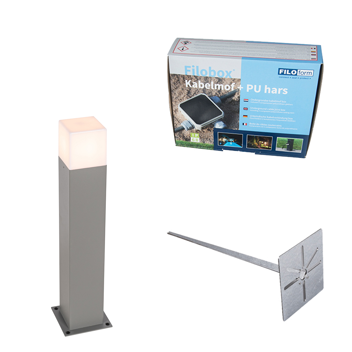 Vonkajšia lampa 50 cm sivá so zemným hrotmi a káblovou objímkou - Denmark