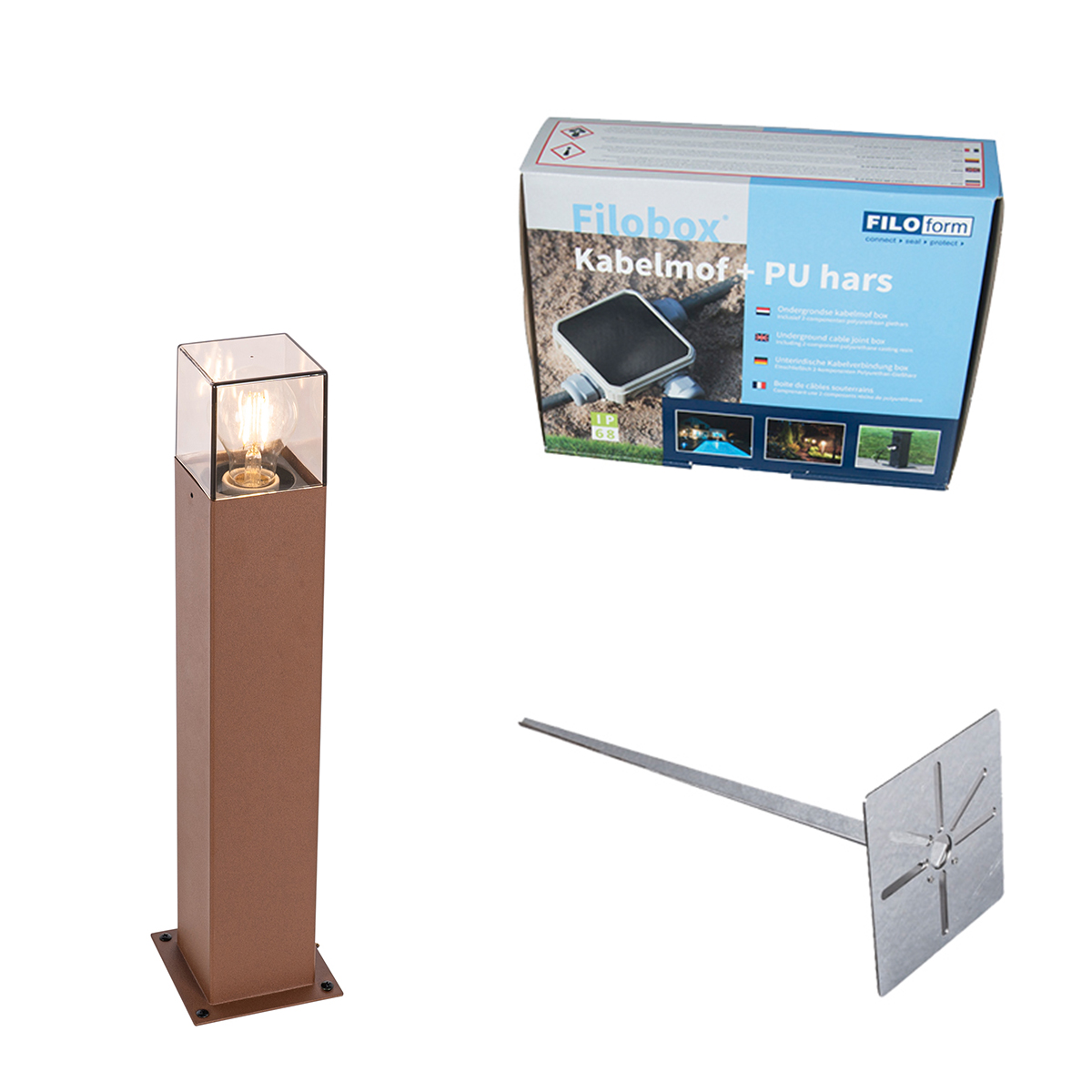 Vonkajšia lampa 50 cm hrdzavohnedá so zemným kolíkom a káblovou objímkou - Dánsko