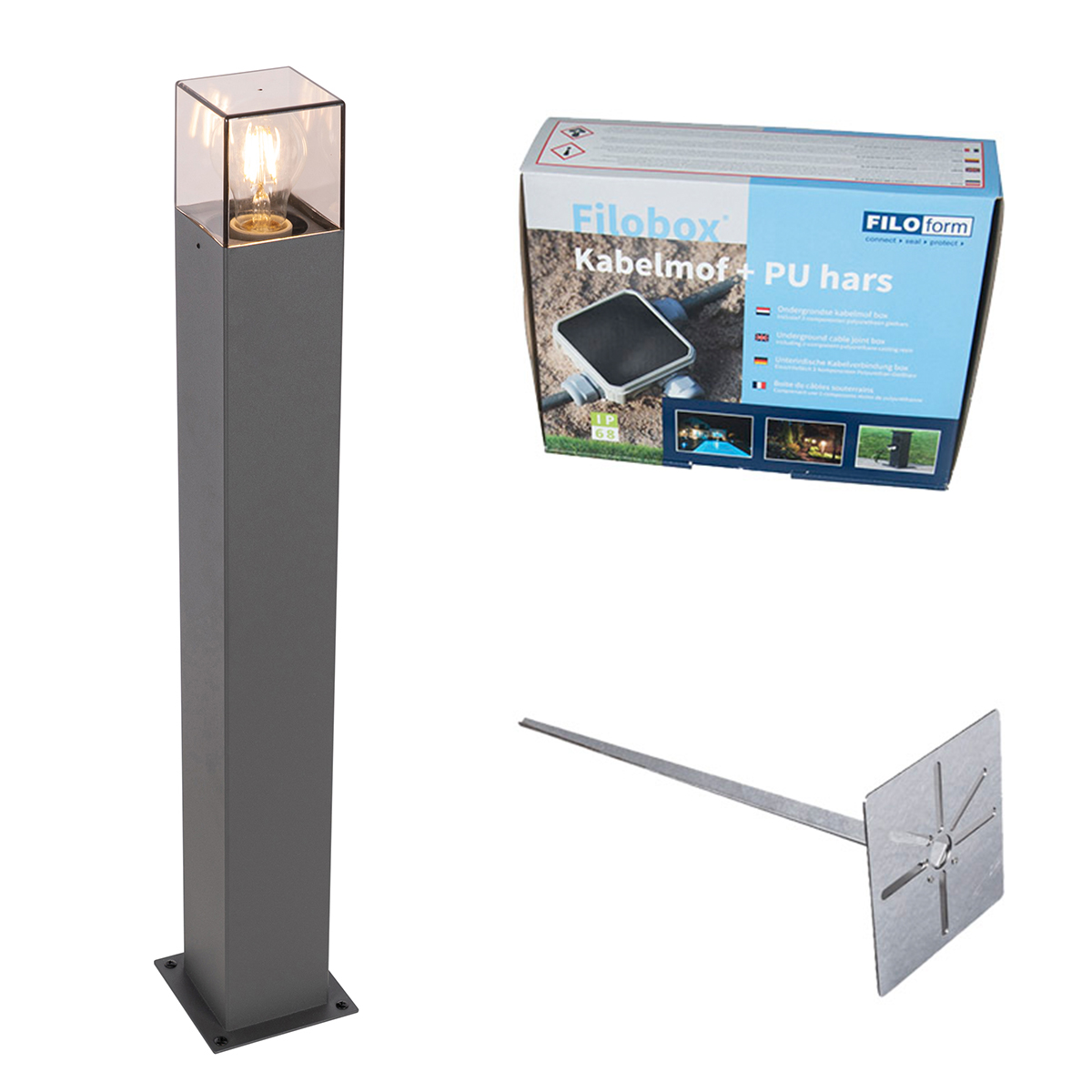 Vonkajšia lampa 70 cm antracit s hrotom do zeme a puzdrom na kábel - Denmark