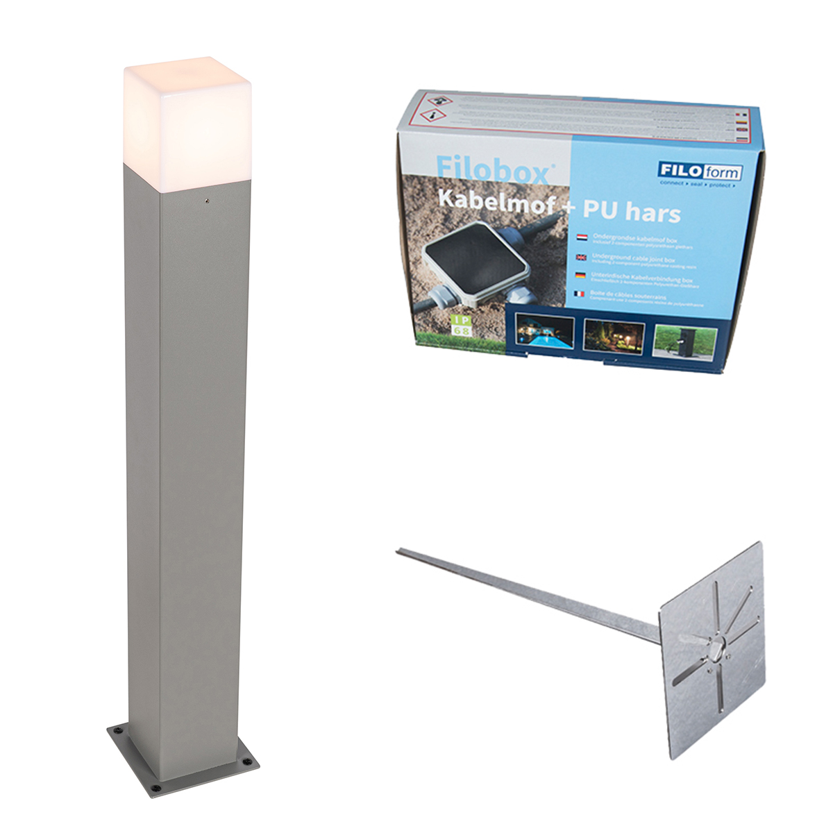 Vonkajšia lampa Denmark P70 sivá s hrotom do zeme a objímkou na kábel