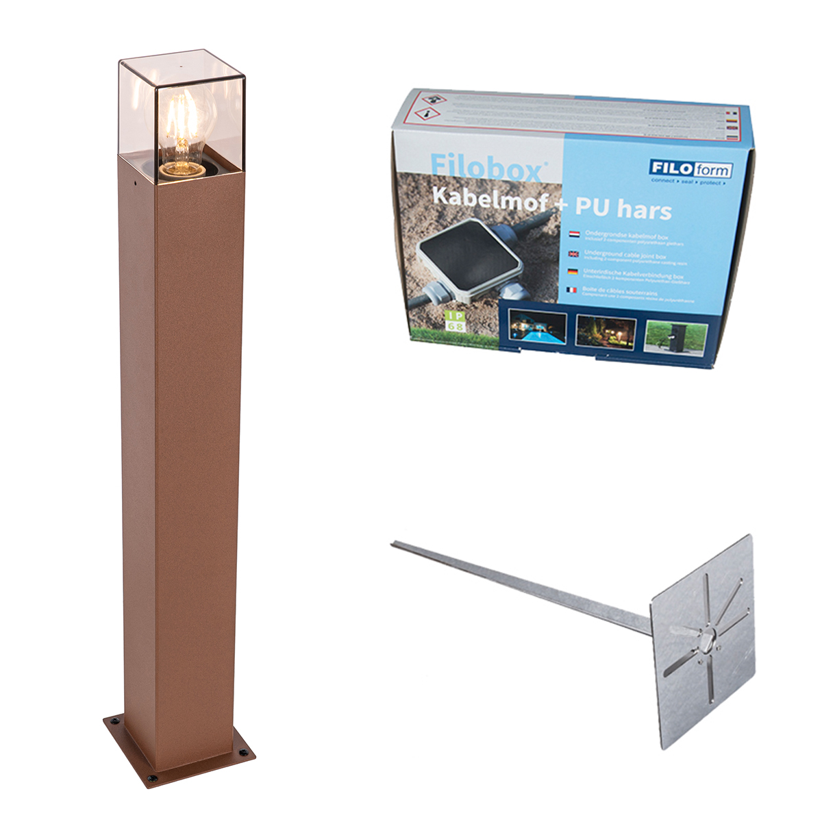 Vonkajšia lampa 70 cm hrdzavohnedá so zemným hrotom a káblovou objímkou - Denmark