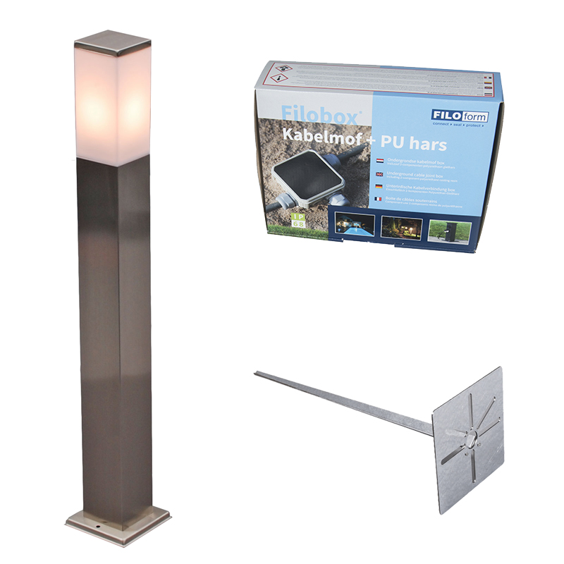 Vonkajšia lampa oceľ 80 cm IP44 - Malios s hrotom zeme a káblovým plášťom