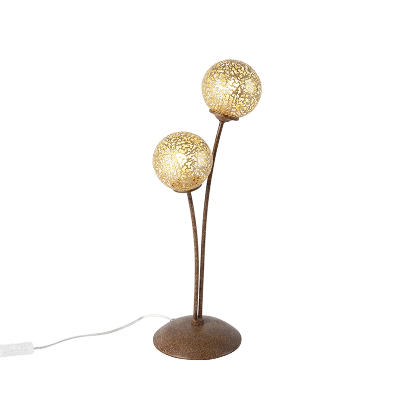 Vidiecka stolná lampa 2-svetlo v hrdzavohnedej farbe - Kréta