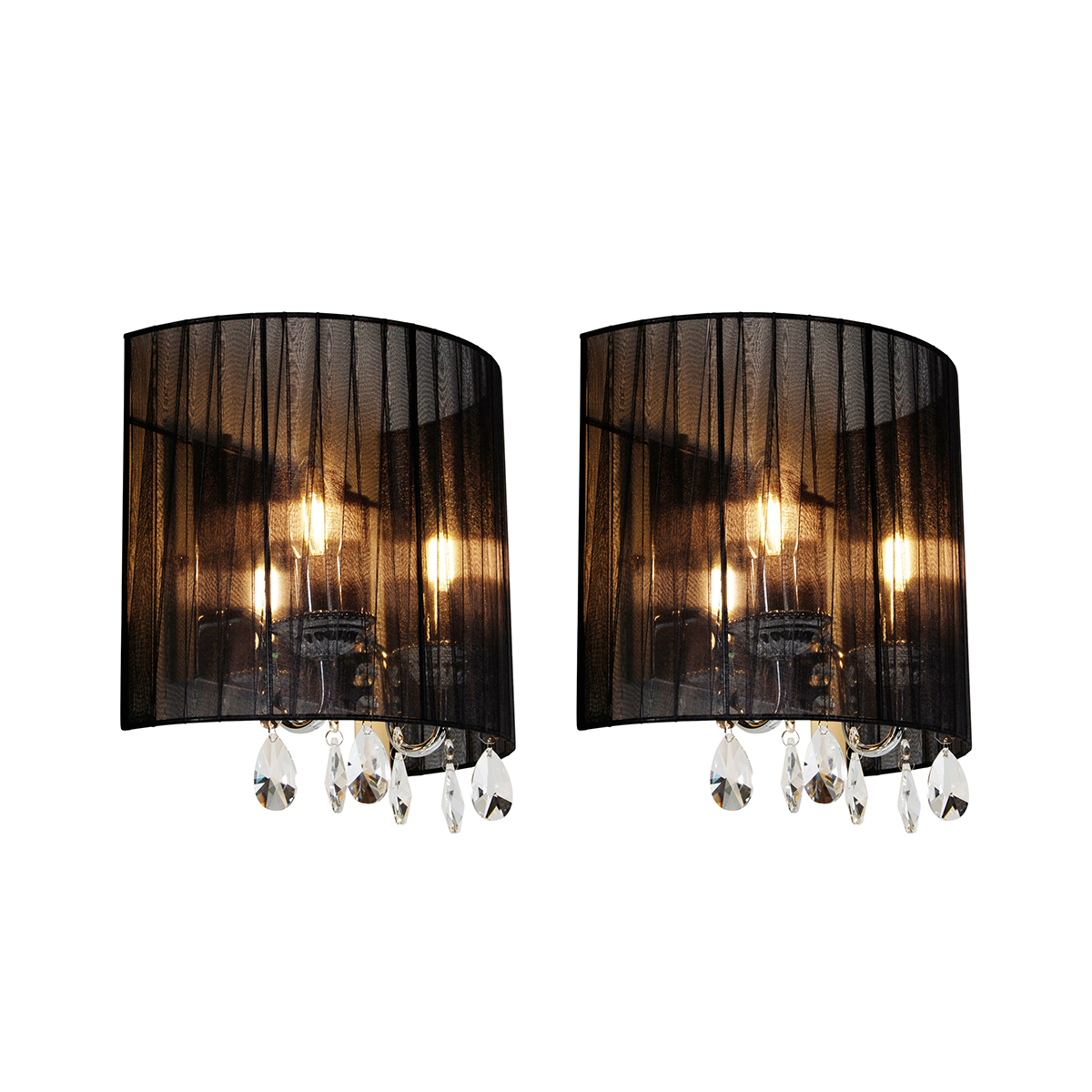 Sada 2 nástenných svietidiel chróm s čiernym tienidlom - Ann-Kathrin 2