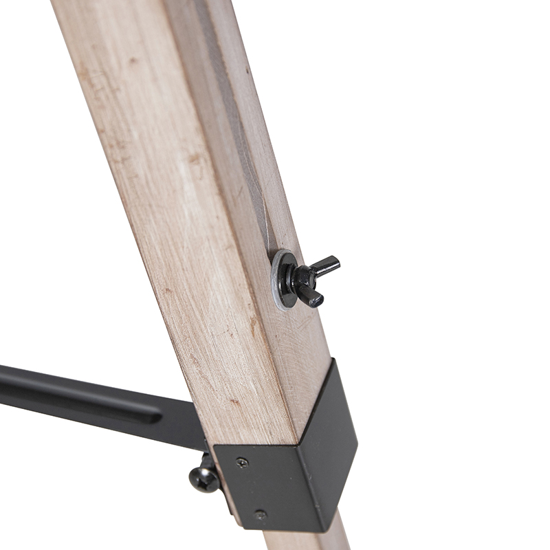 QAZQA Rio Fl - Lampe De Table Trépied/tripode Industriel - 1 Lumière - H 1440 Mm - Marron - Rustique - Éclairage Intérieur - Salon I Chambre I Cuisine I Salle à Manger 12 Lampadaire industriel sur trépied en bois avec capot noir - Rio