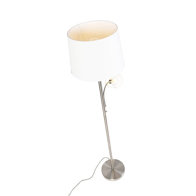 lampadaire classique en acier avec abat-jour blanc et lampe de lecture - retro