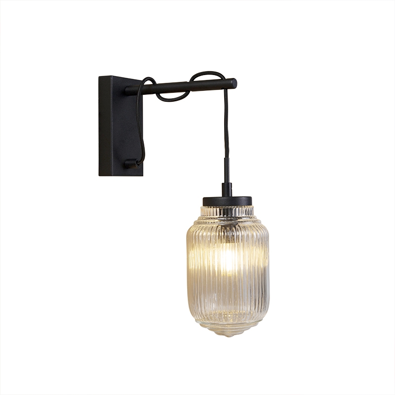 QAZQA Art deco wandlamp zwart met helder glas - Bolsena