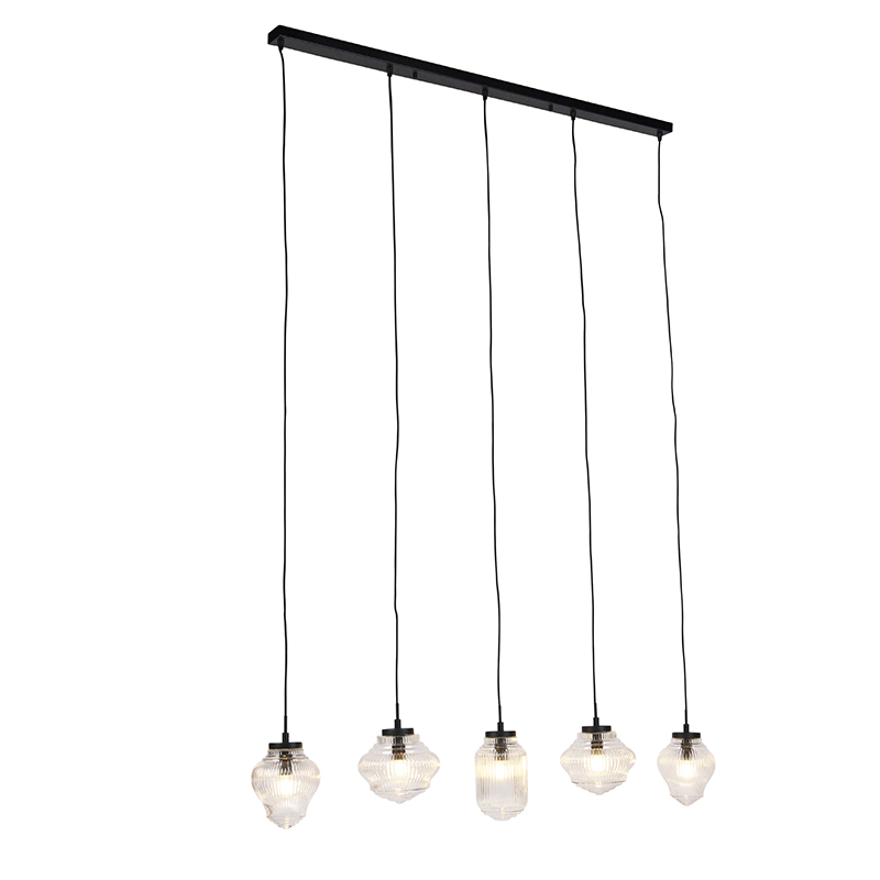Art deco hanglamp zwart met helder glas 5-lichts - Bolsena Art deco hanglamp zwart met helder glas 5-lichts - Bolsena