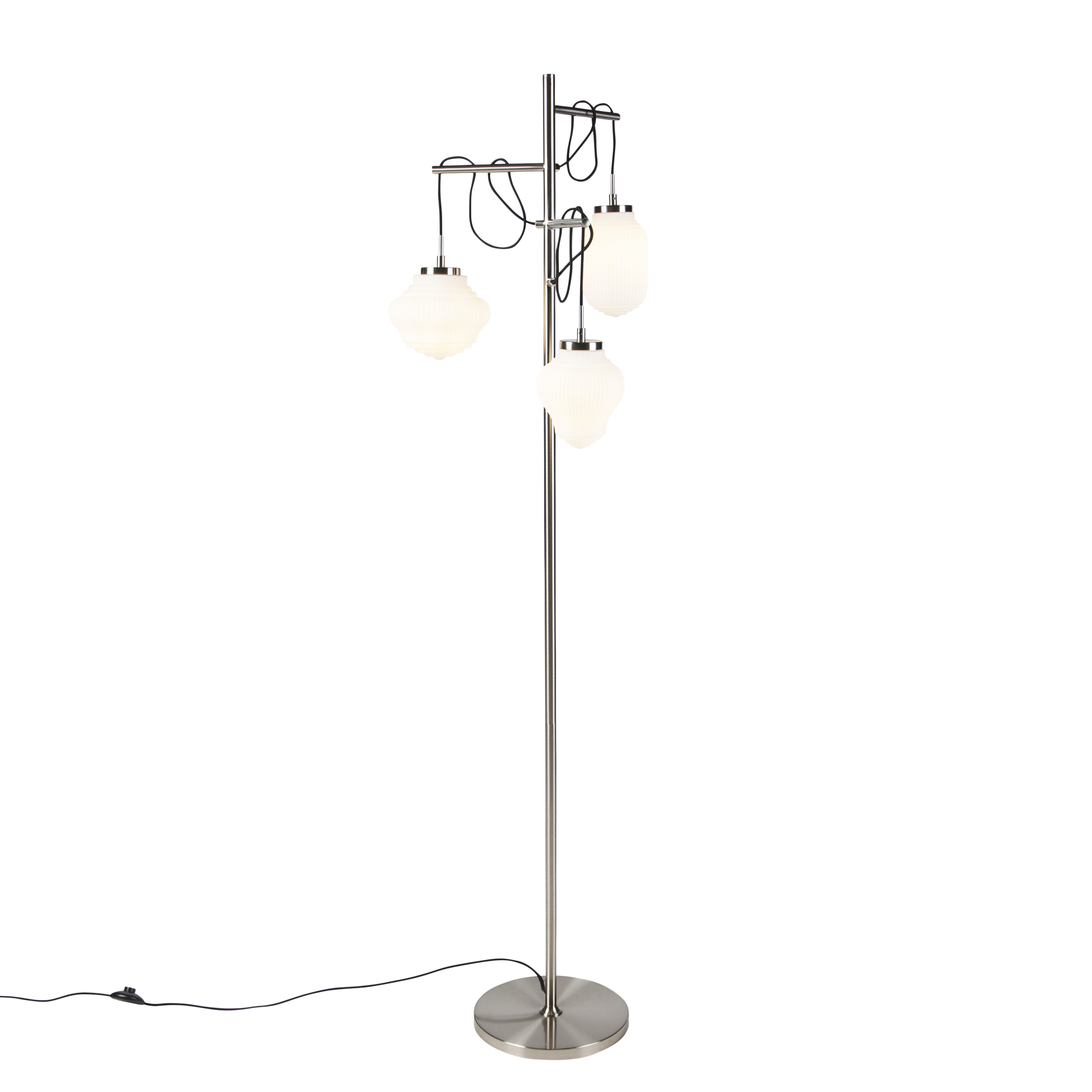 QAZQA Art deco vloerlamp staal met opaal glas 3-lichts - Bolsena