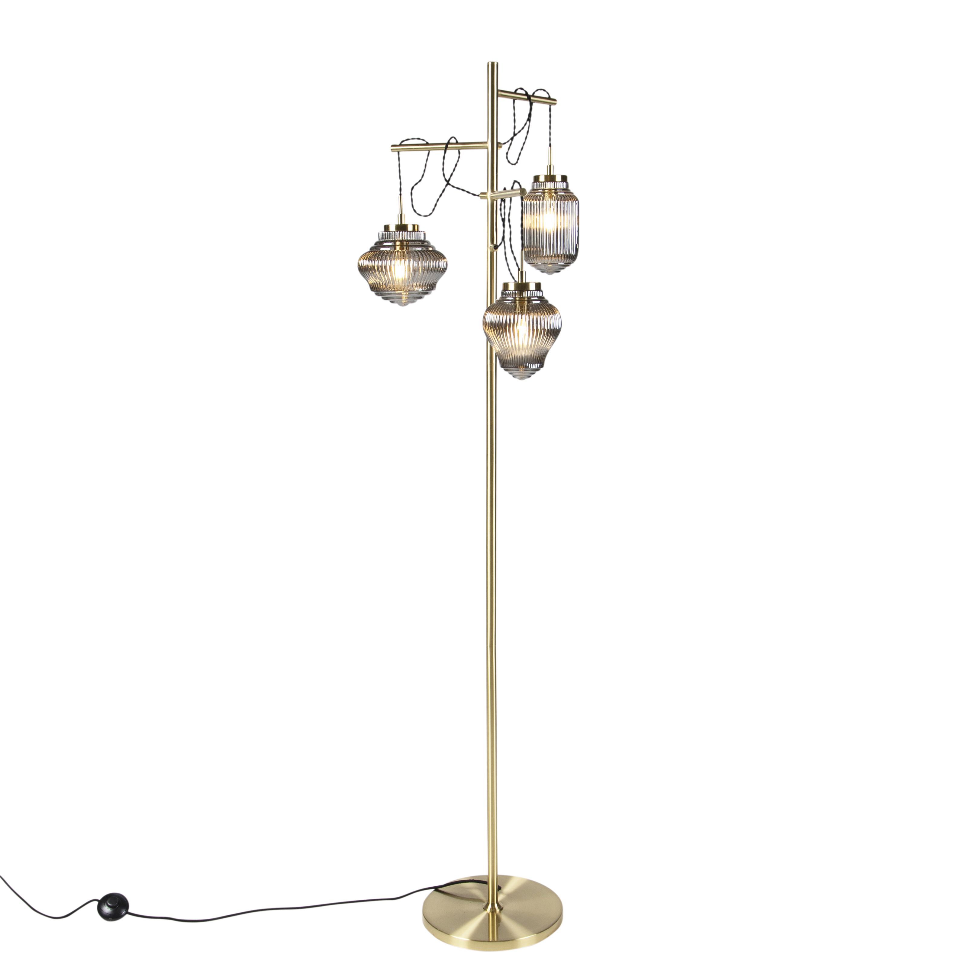 QAZQA Art deco vloerlamp messing met smoke glas 3-lichts - Bolsena