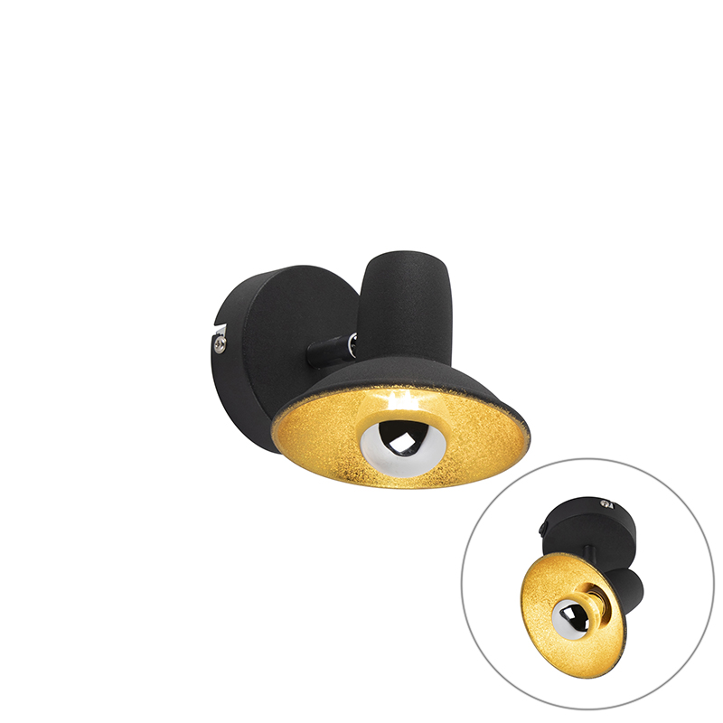 Dizajnový bodový nástenný a stropný bod čierny so zlatým 1 svetlom - Avril