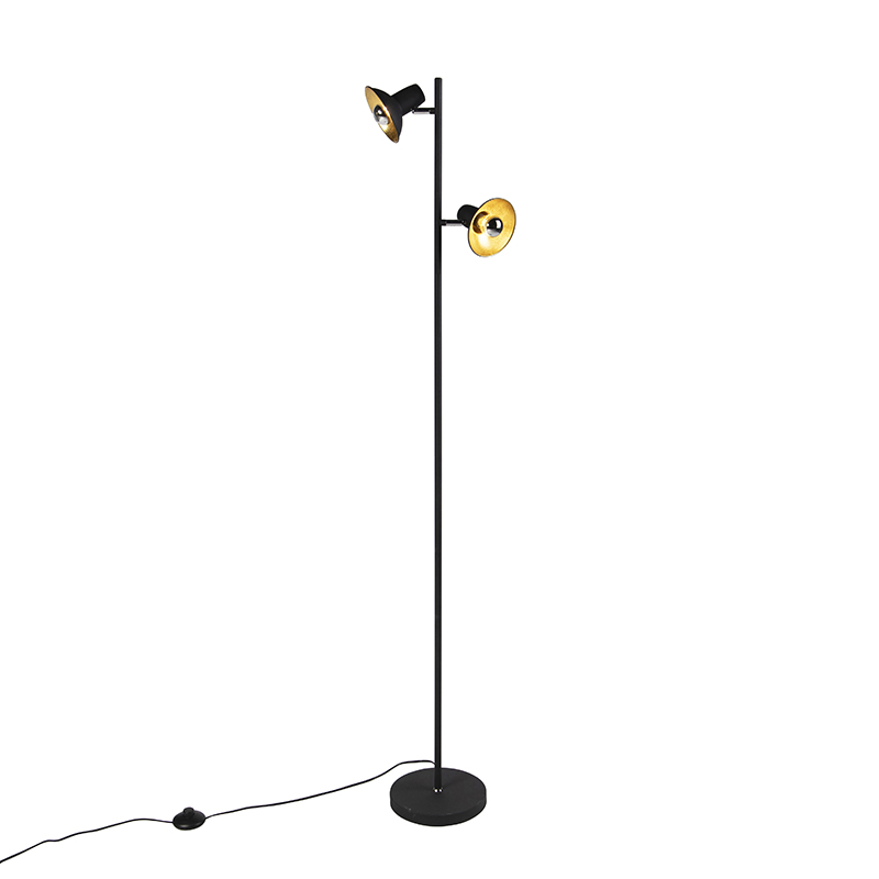 Designerska lampa stojąca czarna ze złotym 2-światłem - Avril