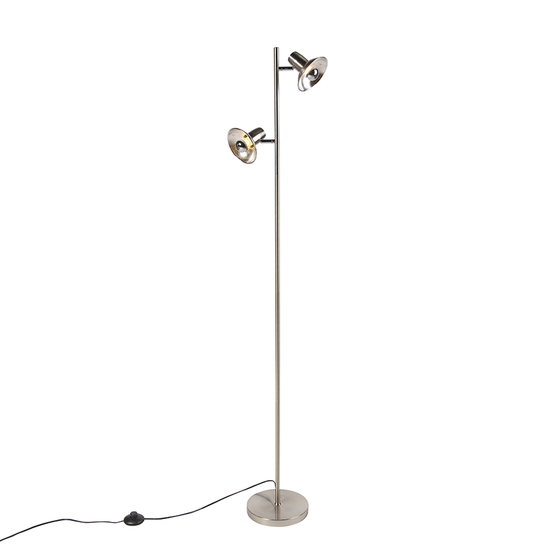 Design vloerlamp zilver 2-lichts - Avril