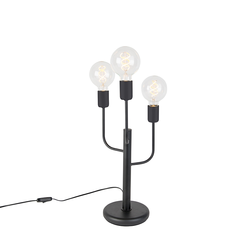 QAZQA Art Deco tafellamp zwart 3-lichts - Facile