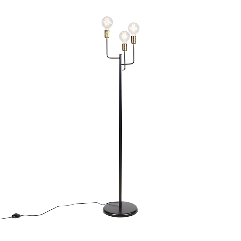 QAZQA Moderne vloerlamp zwart met gouden fitting 3-lichts - Facile