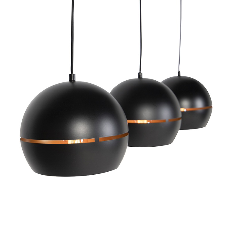 Lámpara colgante de diseño negra con interior dorado 3 luces - Buell