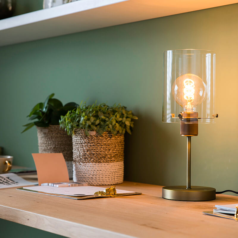 Romantische tafellamp brons met glas - Dome Romantische tafellamp brons met glas - Dome