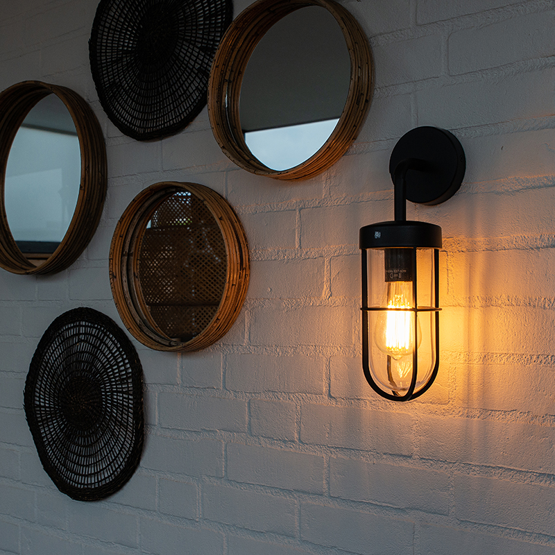 Landelijke buitenwandlamp zwart met glas - Elza Landelijke buitenwandlamp zwart met glas - Elza