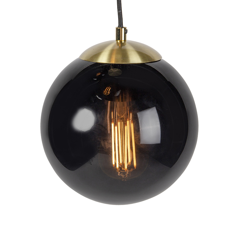 lampe à suspension art déco en laiton avec verre noir à 3 lumières - pallon