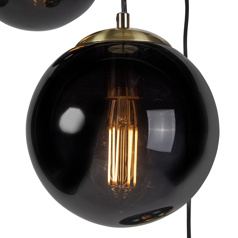 lampe à suspension art déco en laiton avec verre noir à 3 lumières - pallon