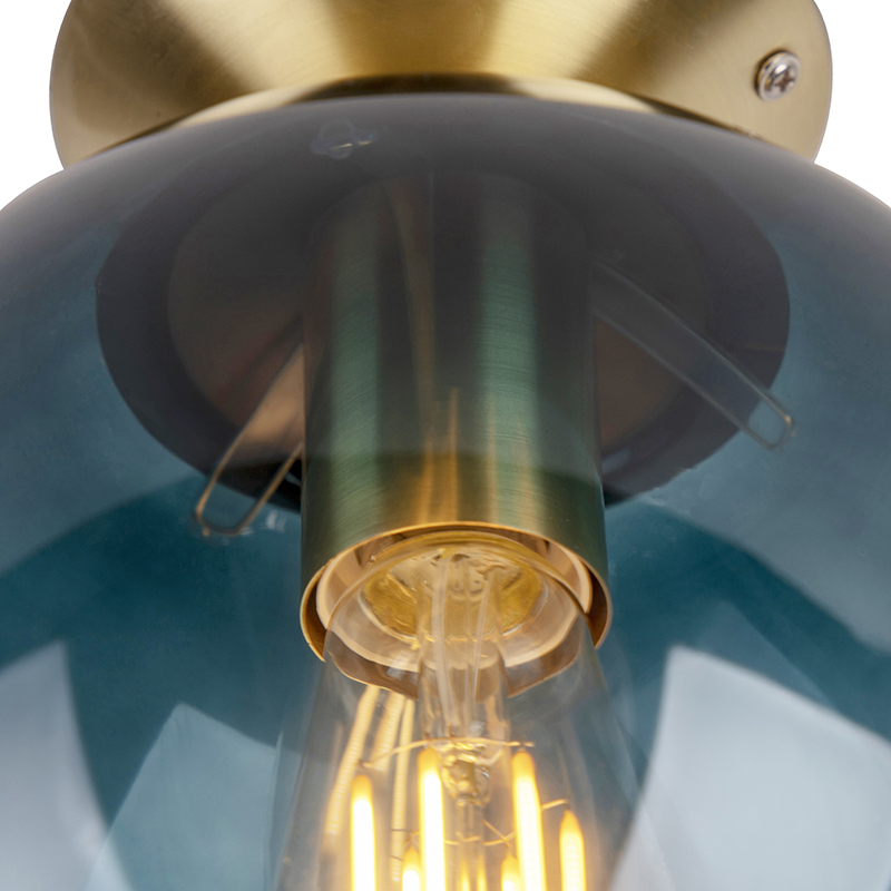 Art Deco Ceiling Light Brass with Ocean Blue Glass - Pallon