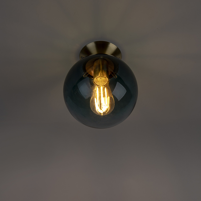 Art Deco Ceiling Light Brass with Ocean Blue Glass - Pallon