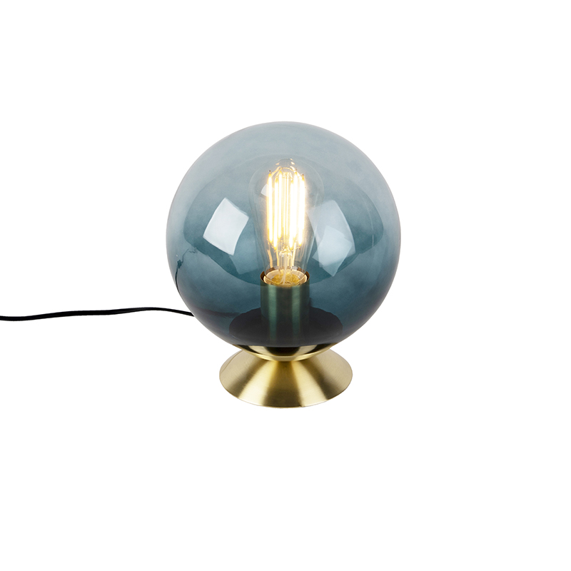 Art Deco tafellamp messing met blauw glas - Pallon