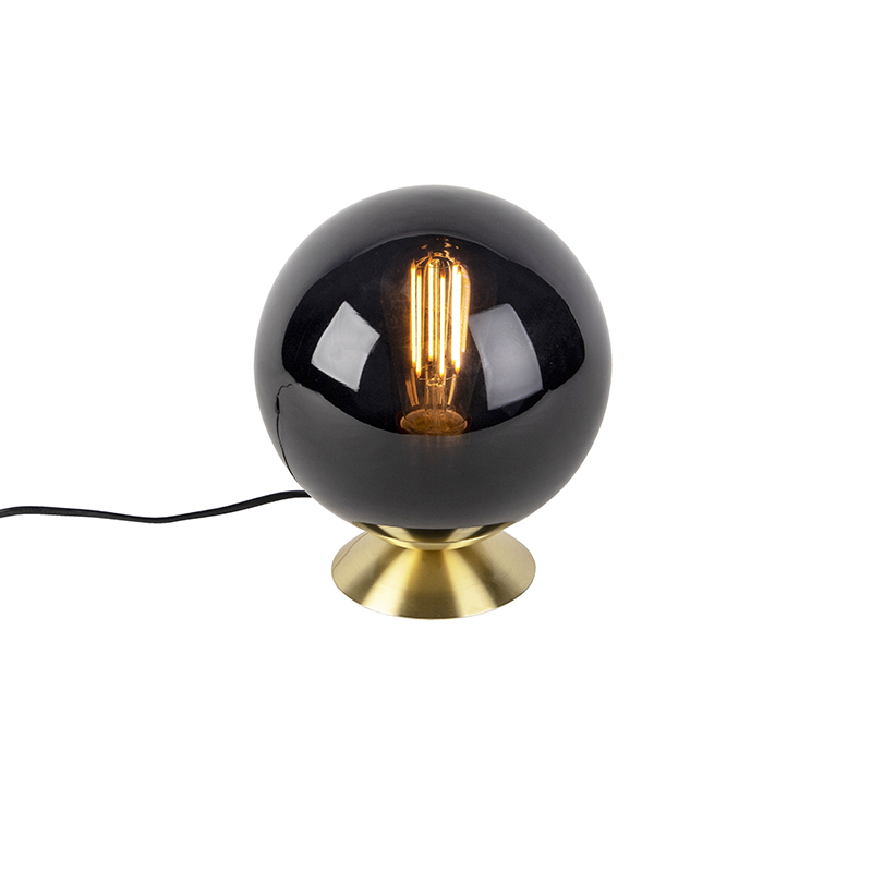 Art Deco tafellamp messing met zwart glas - Pallon