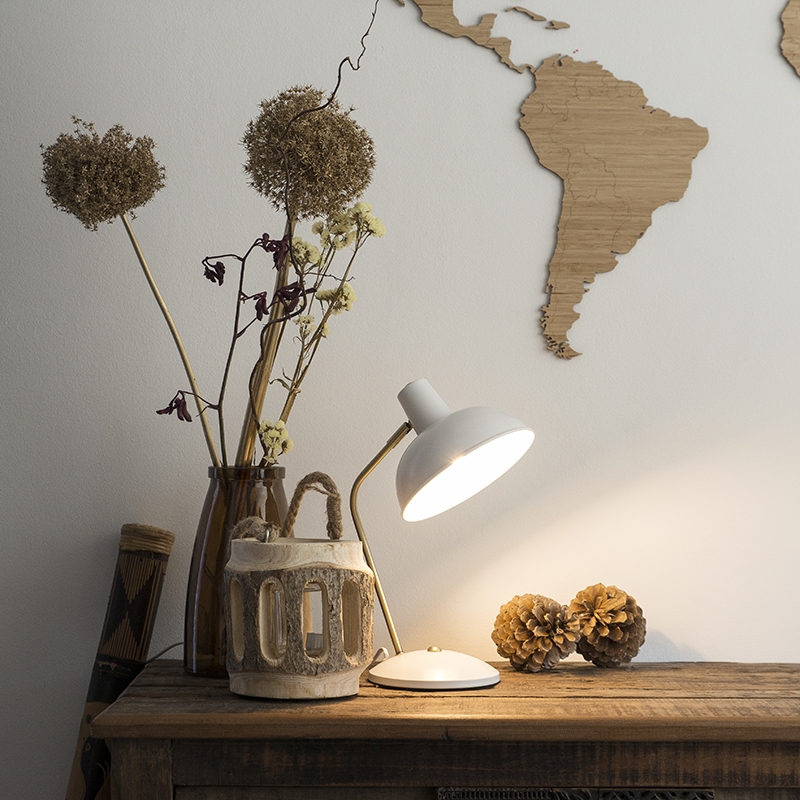 Retro tafellamp wit met brons - Milou Retro tafellamp wit met brons - Milou
