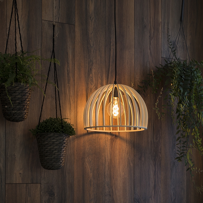Landelijke ronde hanglamp hout 35 cm - Twain Landelijke ronde hanglamp hout 35 cm - Twain