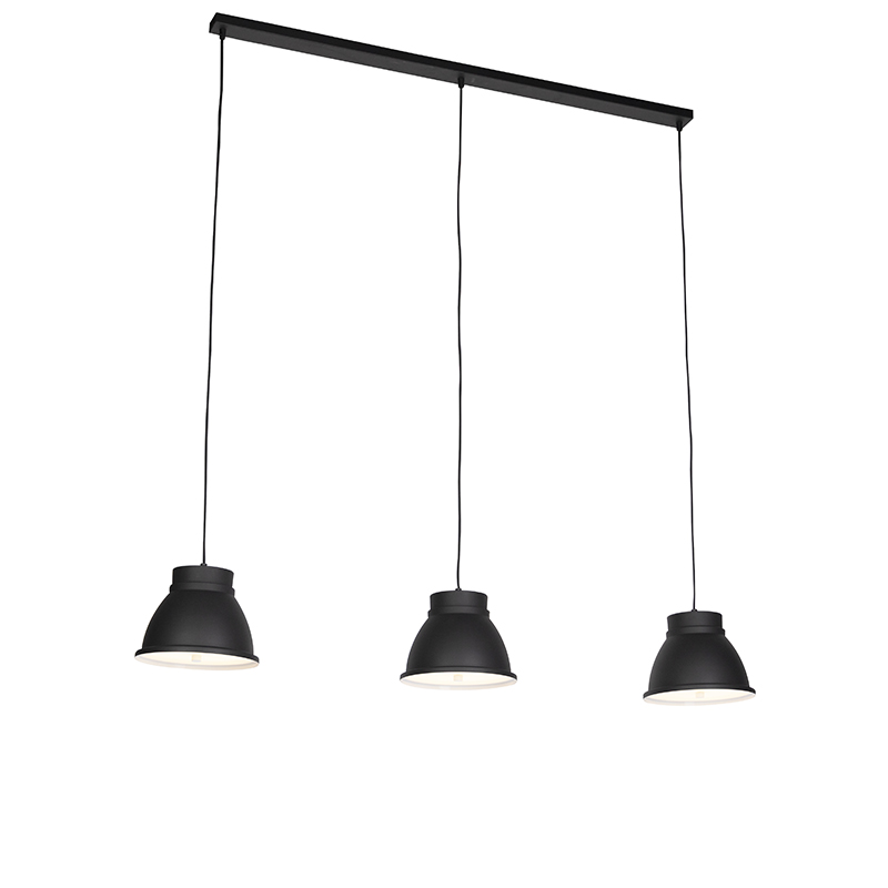Scandinavische hanglamp zwart met wit 3-lichts - Ron