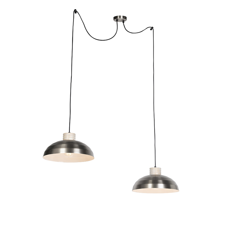 Landelijke hanglamp staal met hout 2-lichts aan touw - Albus Landelijke hanglamp staal met hout 2-lichts aan touw - Albus