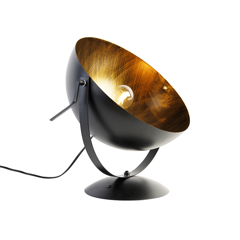 Industriel bordlampe sort med guld justerbar – Magna