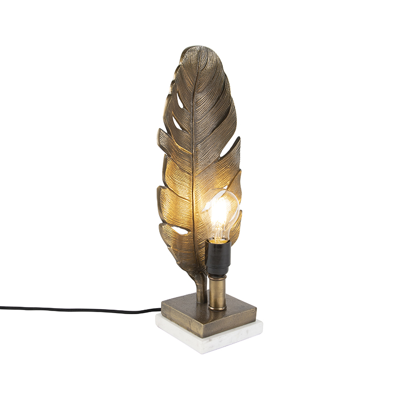 Stolná lampa v štýle Art Deco bronzová s mramorovým podstavcom - Leaf Stolná lampa v štýle Art Deco bronzová s mramorovým podstavcom - Leaf