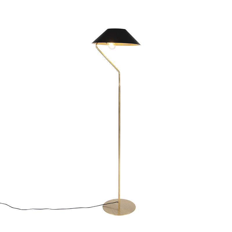 QAZQA Art deco vloerlamp goud met zwarte kap - Knick