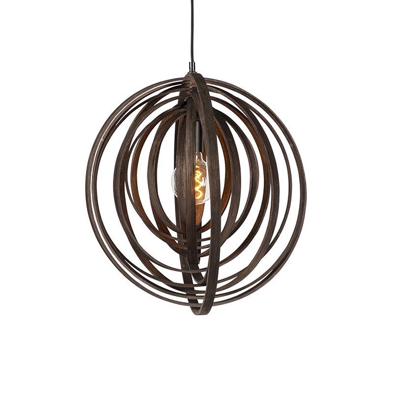 Levně Designová kulatá závěsná lampa hnědé dřevo - aranžmá