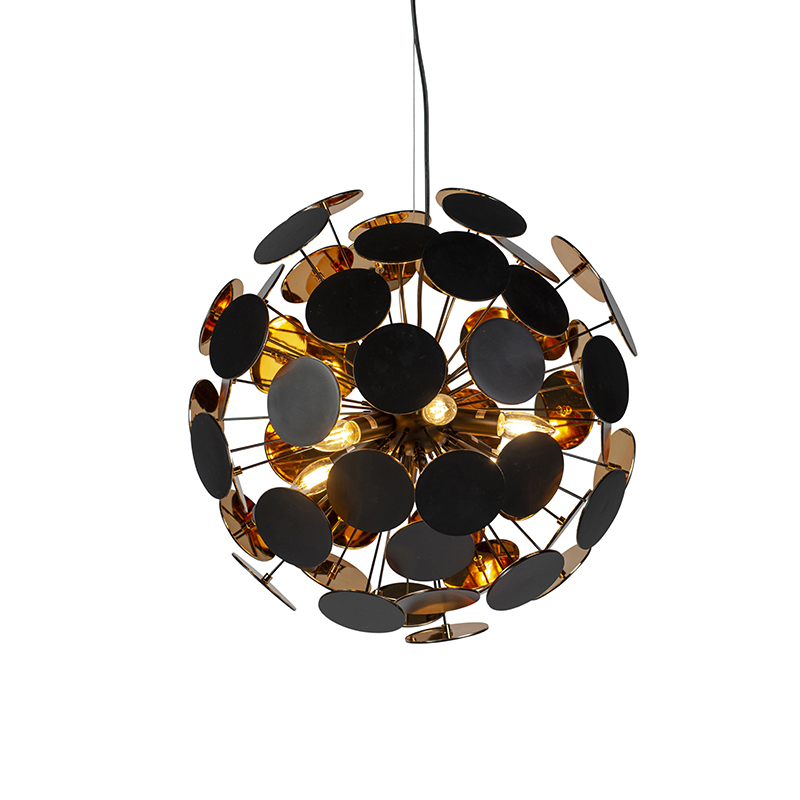 Moderne hanglamp zwart met goud 6-lichts - Cerchio