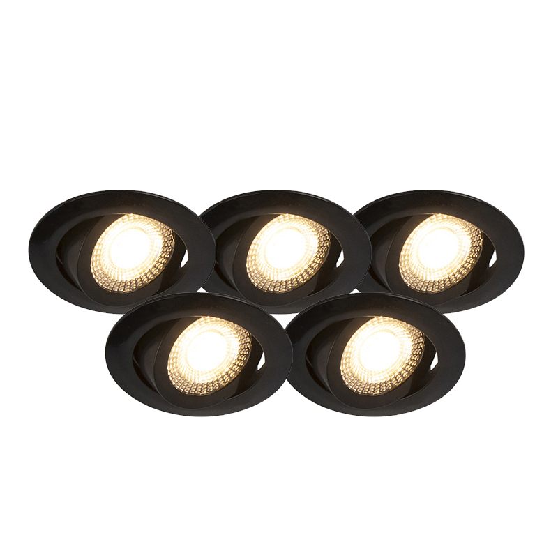 Uppsättning med 5 moderna infällda strålkastare svart inkl. LED 3-stegs dimbar – Mio