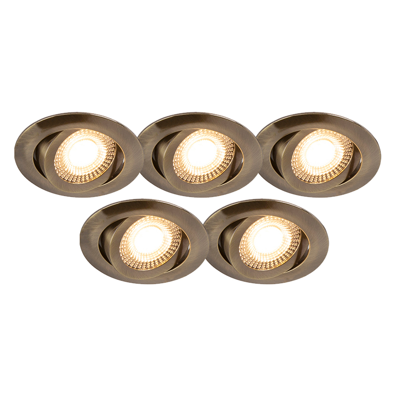 Set med 5 moderna infällda spotlights brons inkl LED 3-stegs dimbara – Mio