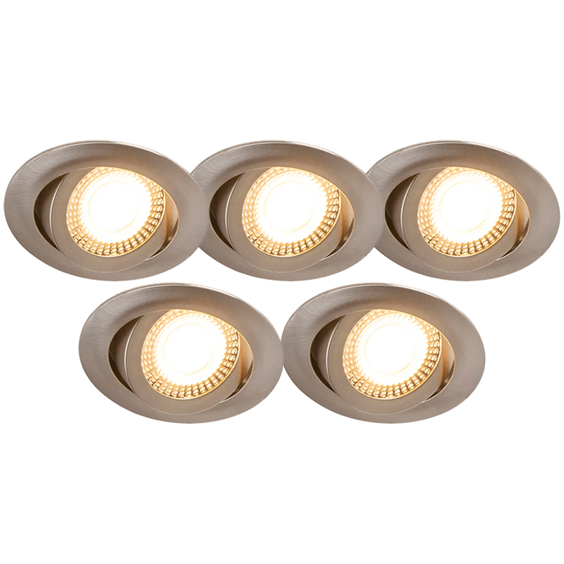 Levně Sada 5 ks moderních ocelových vestavných bodových svítidel včetně LED 3-stupňově stmívatelné - Mio