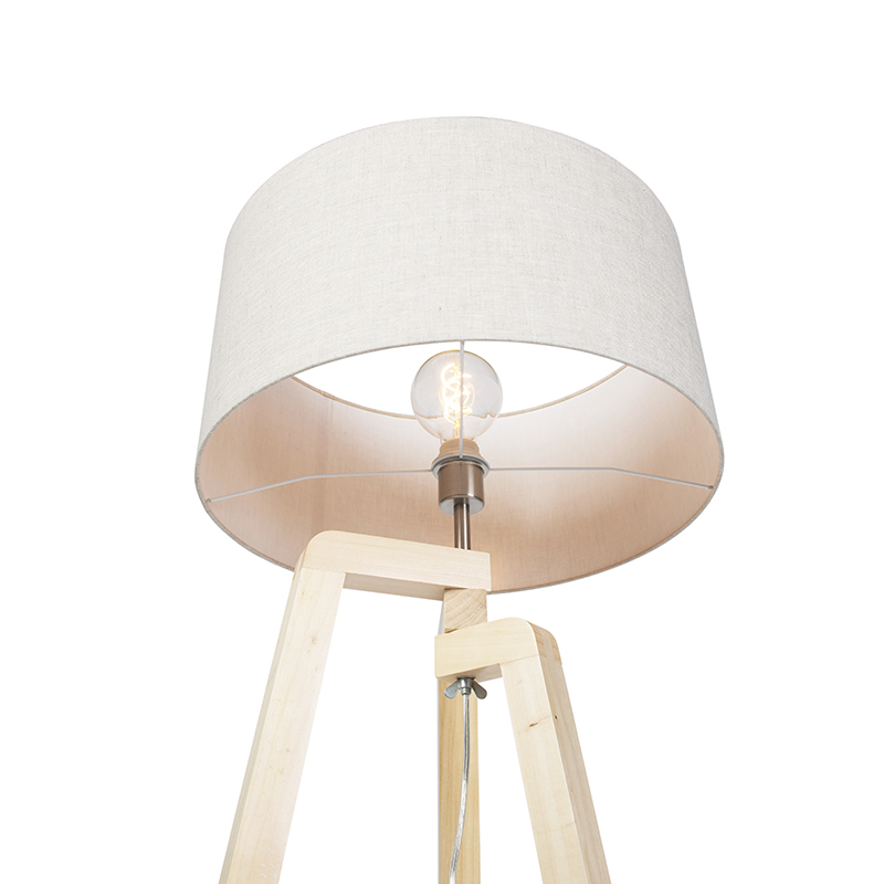 Tripod Floor Lamp Wood with Pepper Lampshade 50 cm - Puros