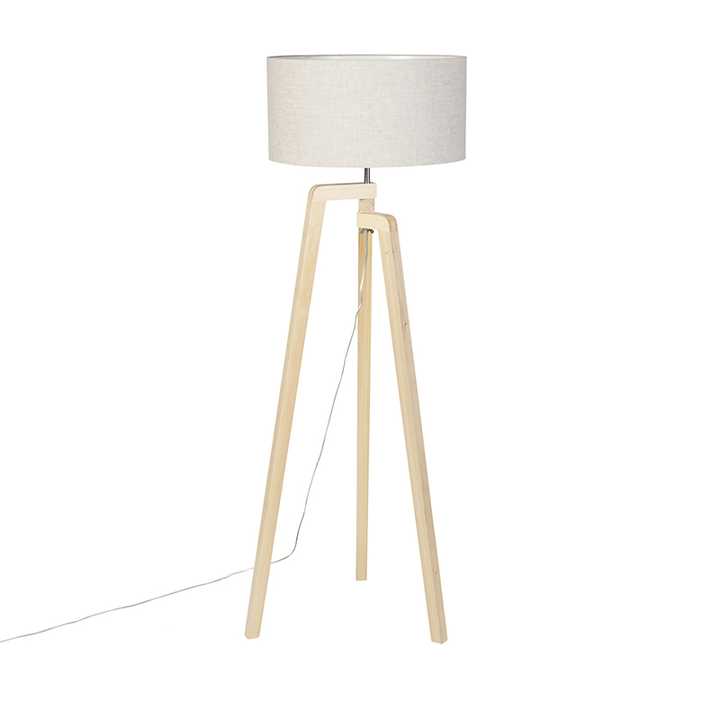 Tripod Floor Lamp Wood with Pepper Lampshade 50 cm - Puros