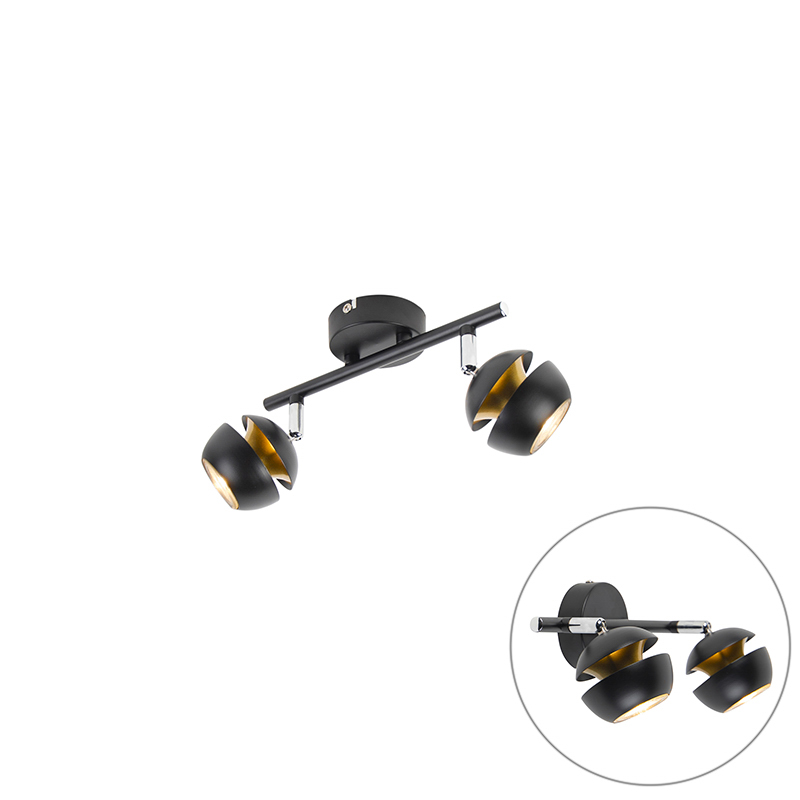 Moderný reflektor 2-svetlo čierny so zlatým vnútrom - Buell Deluxe Moderný reflektor 2-svetlo čierny so zlatým vnútrom - Buell Deluxe