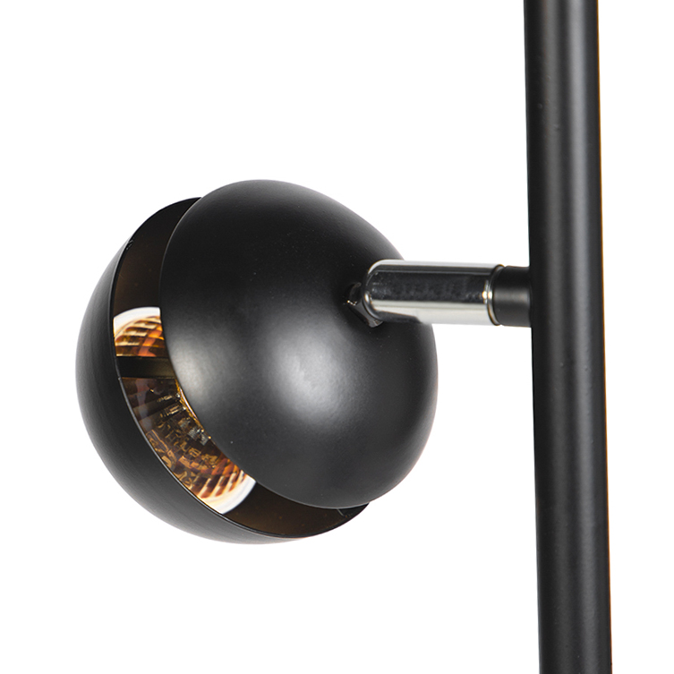 lampadaire moderne à 3 lumières, noir avec intérieur doré - buell deluxe